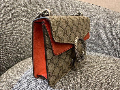 Gucci Dionysus GG Supreme Canvas Bag In Red Suede