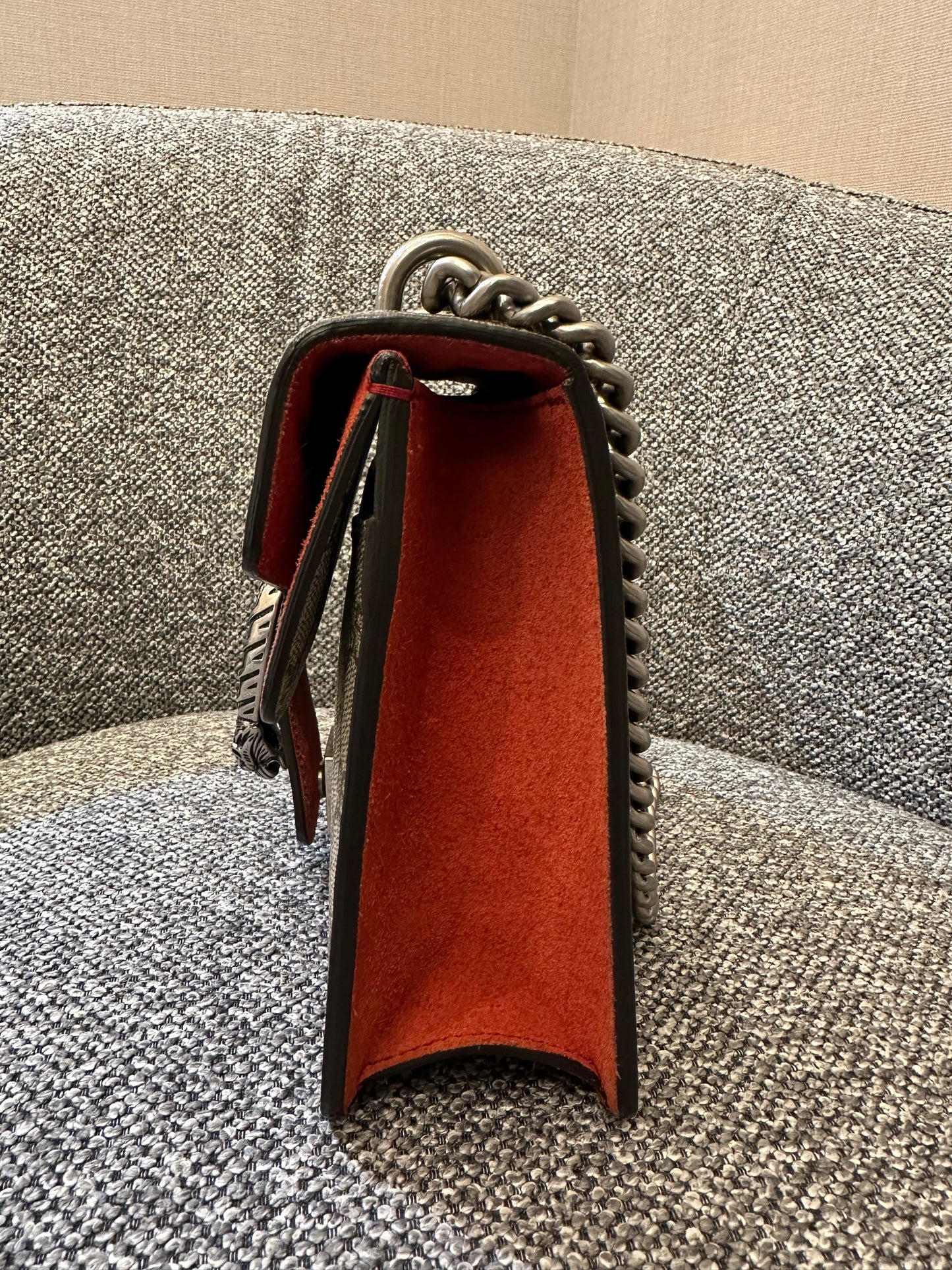 Gucci Dionysus GG Supreme Canvas Bag In Red Suede