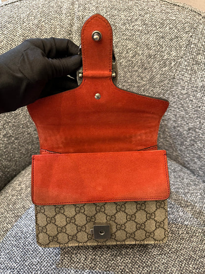 Gucci Dionysus GG Supreme Canvas Bag In Red Suede