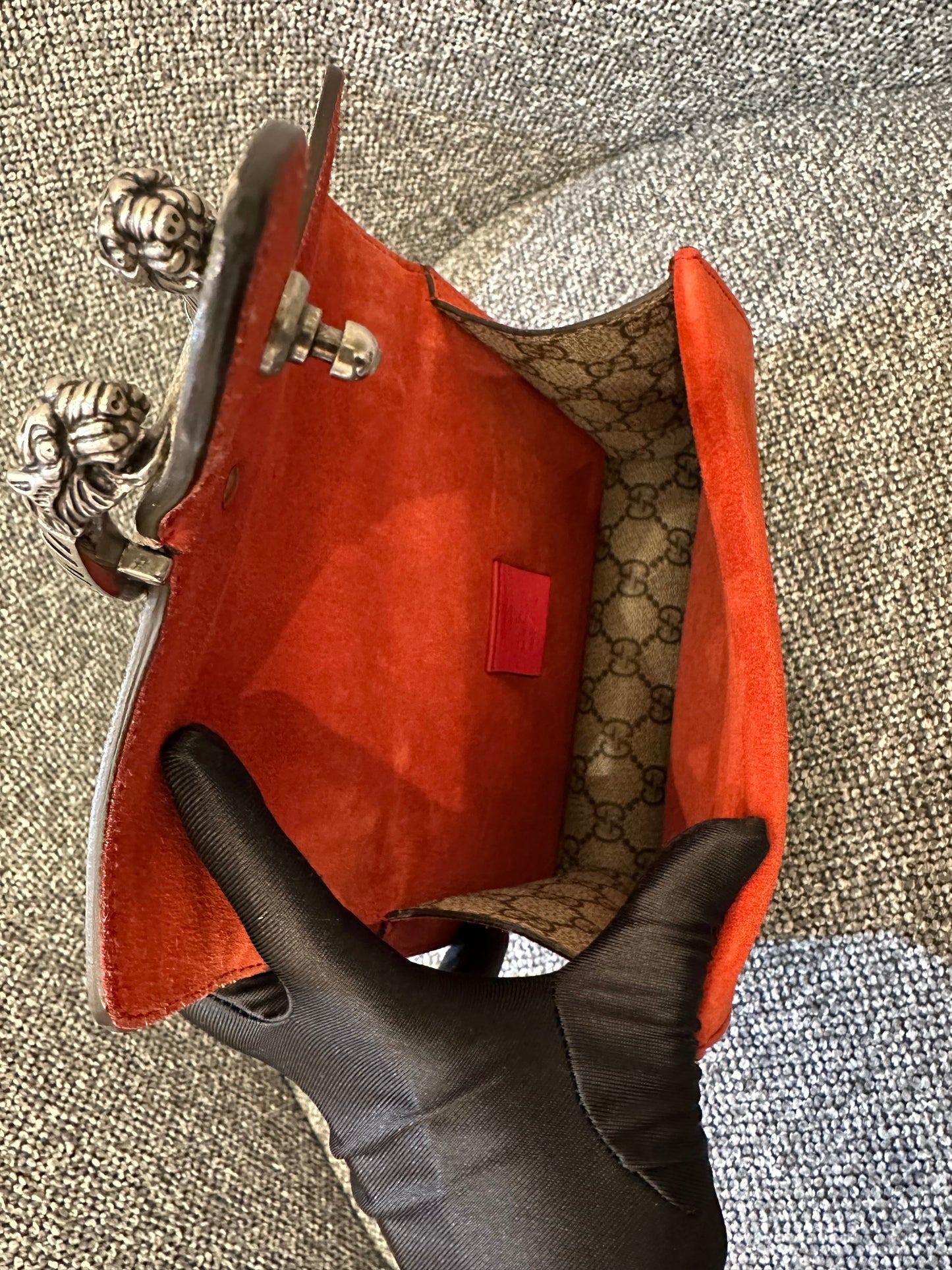 Gucci Dionysus GG Supreme Canvas Bag In Red Suede