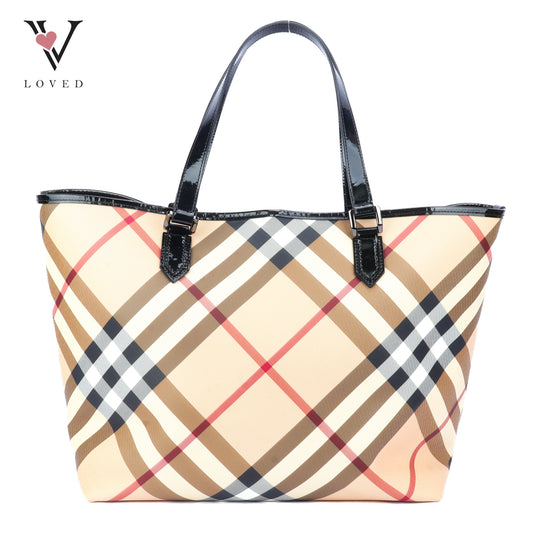Burberry Supernova Check Tote Bag Coated Canvas