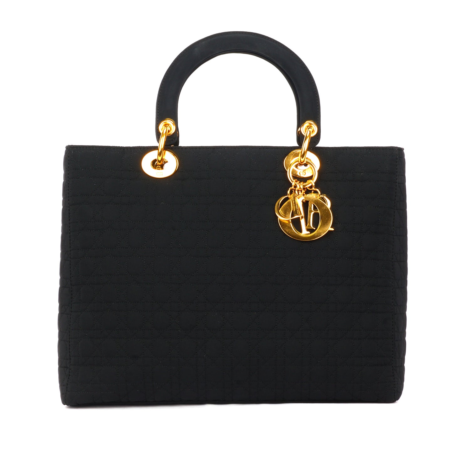 Christian Dior Lady Dior Medium In Black Microfiber Handbag
