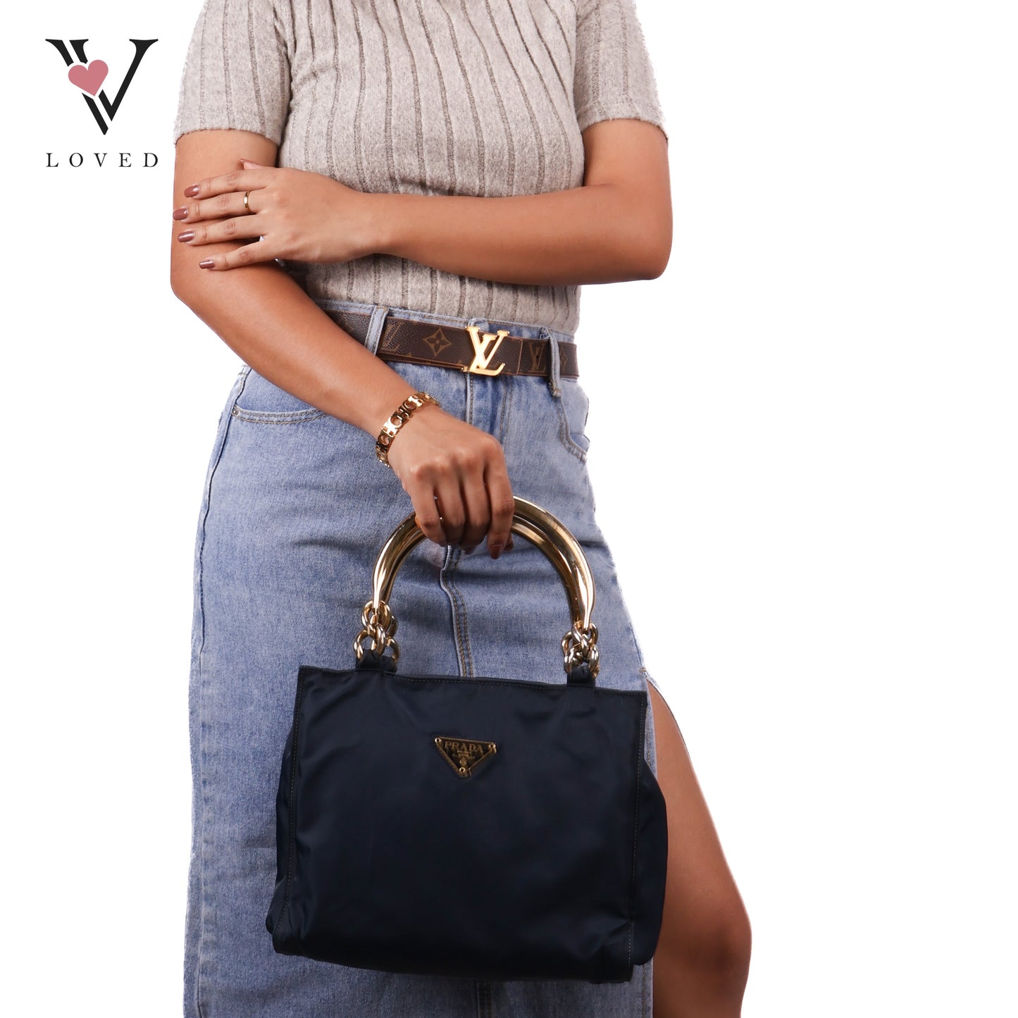 Blue Nylon In Metal Handbag