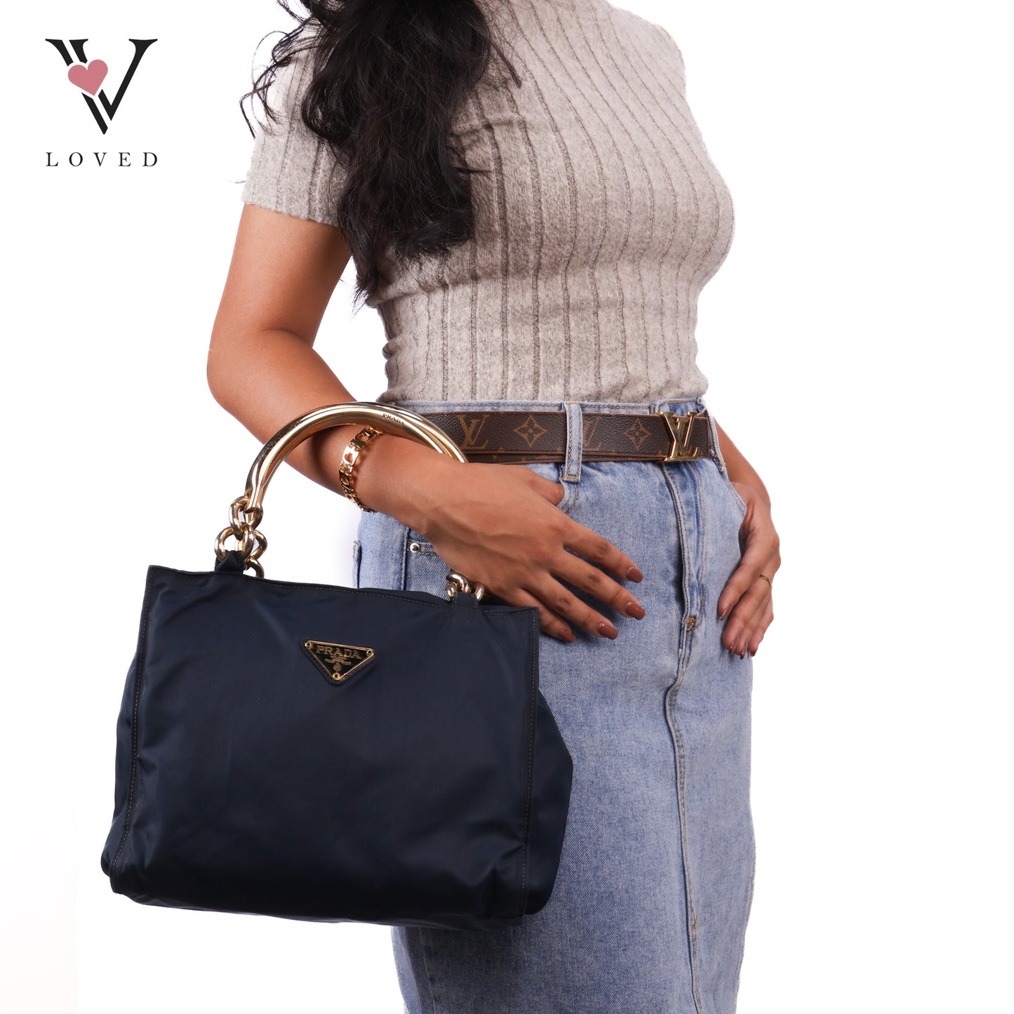 Blue Nylon In Metal Handbag