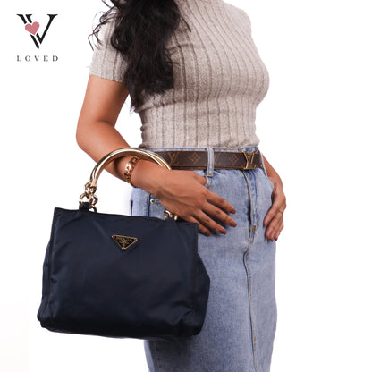 Blue Nylon In Metal Handbag