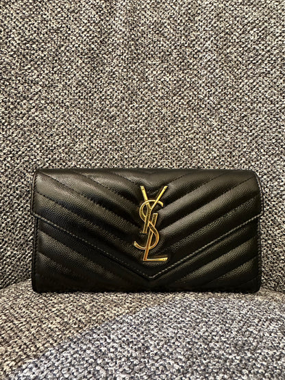 Yves Saint Laurent Cassandre Matelassé Wallet in Black Leather