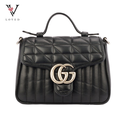 Gucci GG Marmont Mini Top Handle in Black Leather (SHW)