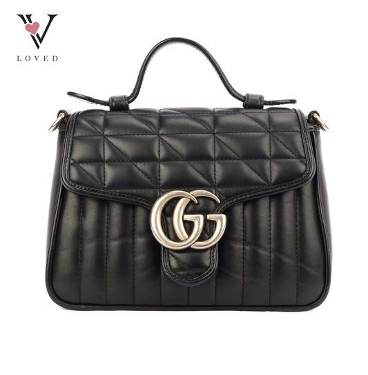 Gucci GG Marmont Mini Top Handle in Black Leather (SHW)