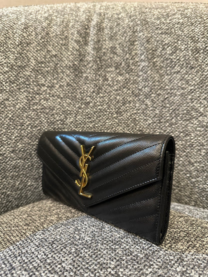 Yves Saint Laurent Cassandre Matelassé Wallet in Black Leather