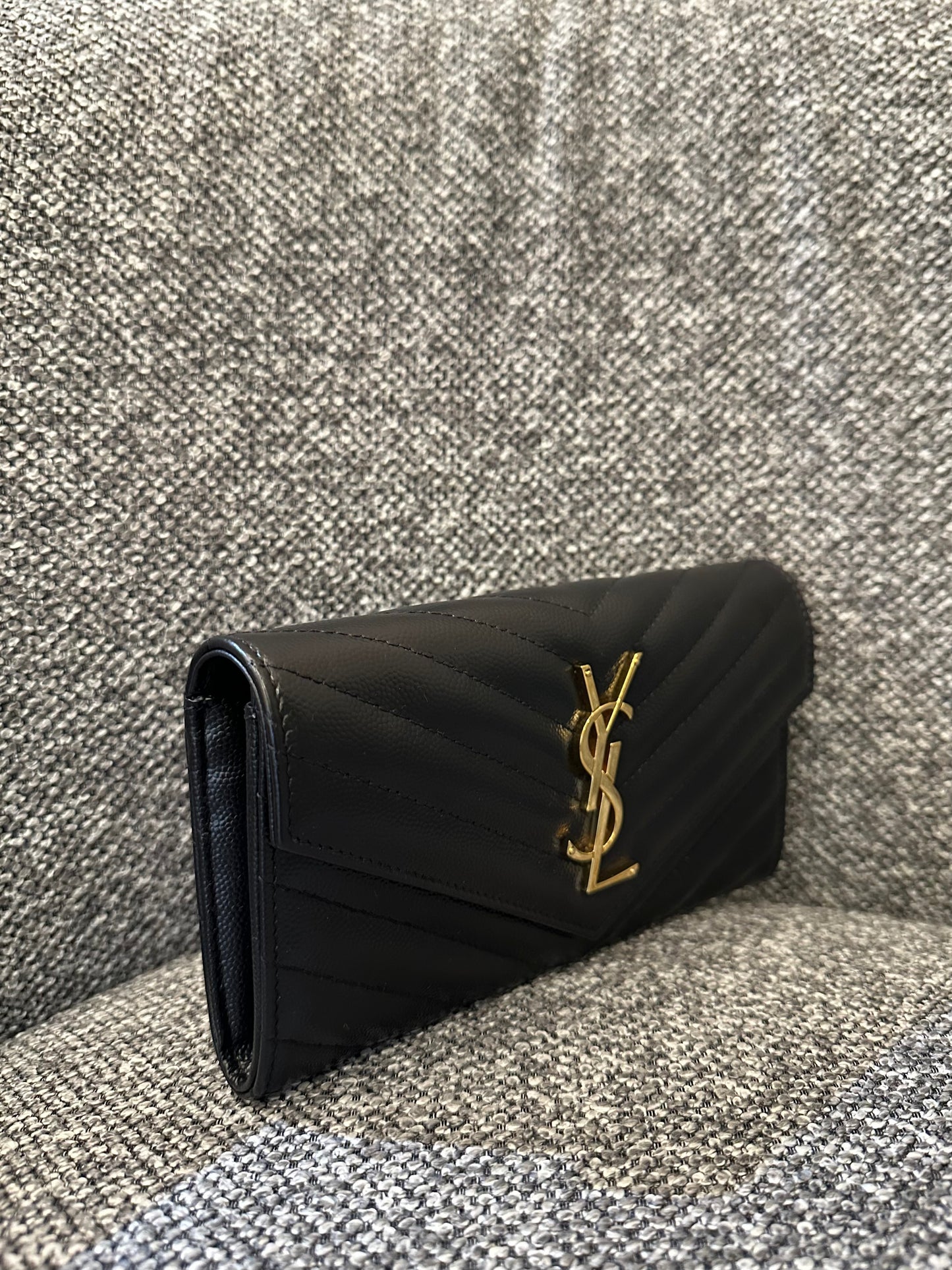 Yves Saint Laurent Cassandre Matelassé Wallet in Black Leather