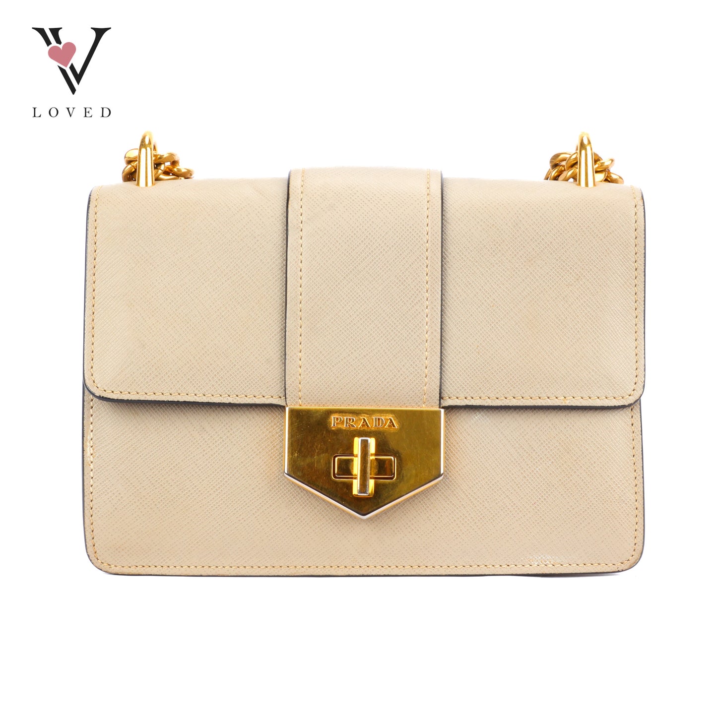 Prada Saffiano Leather Chain Shoulder Bag in Beige