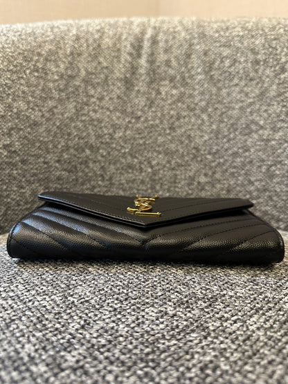Yves Saint Laurent Cassandre Matelassé Wallet in Black Leather