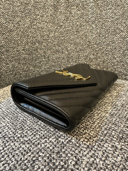 Yves Saint Laurent Cassandre Matelassé Wallet in Black Leather
