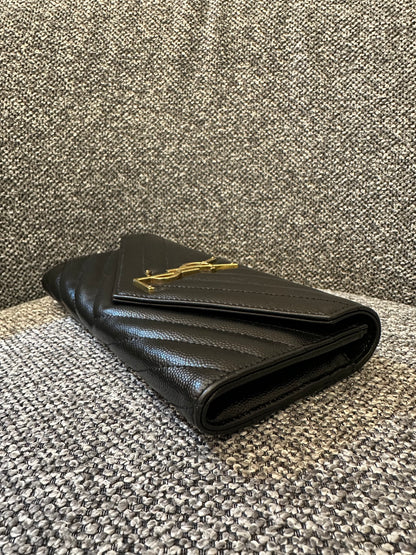 Yves Saint Laurent Cassandre Matelassé Wallet in Black Leather