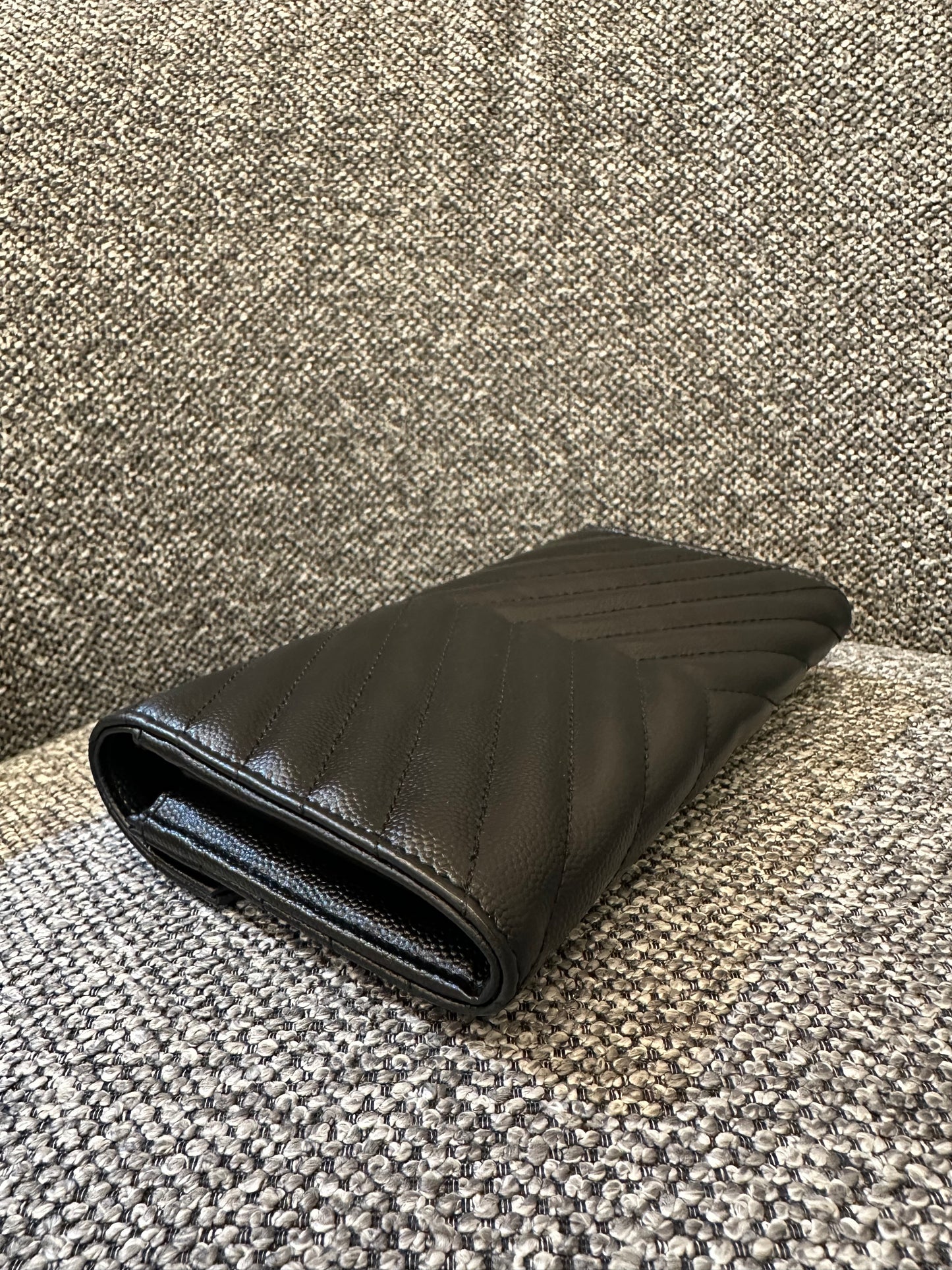 Yves Saint Laurent Cassandre Matelassé Wallet in Black Leather
