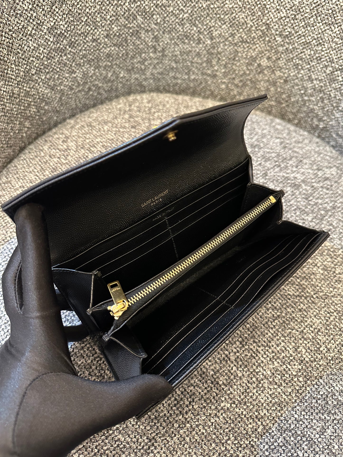 Yves Saint Laurent Cassandre Matelassé Wallet in Black Leather