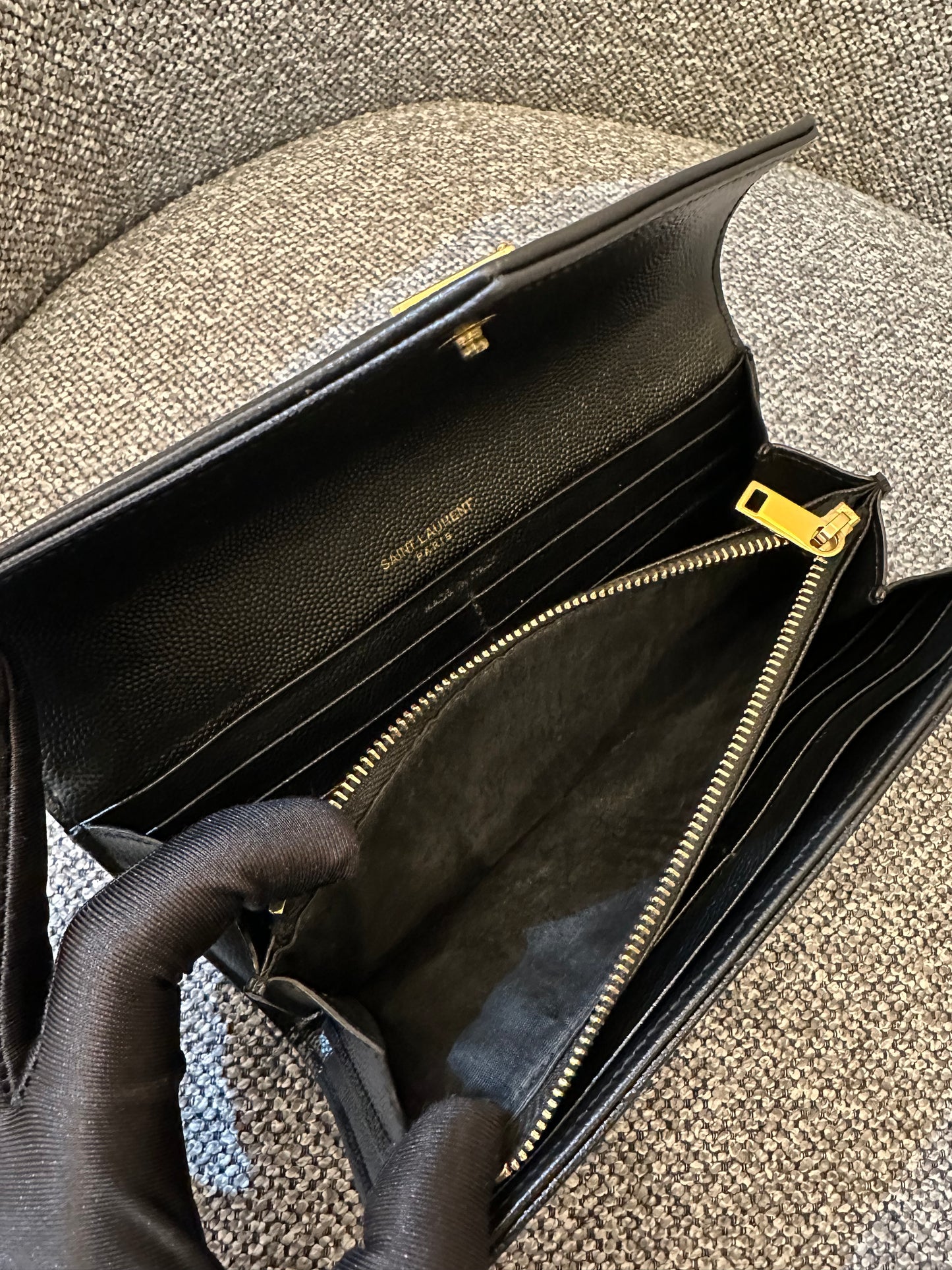 Yves Saint Laurent Cassandre Matelassé Wallet in Black Leather