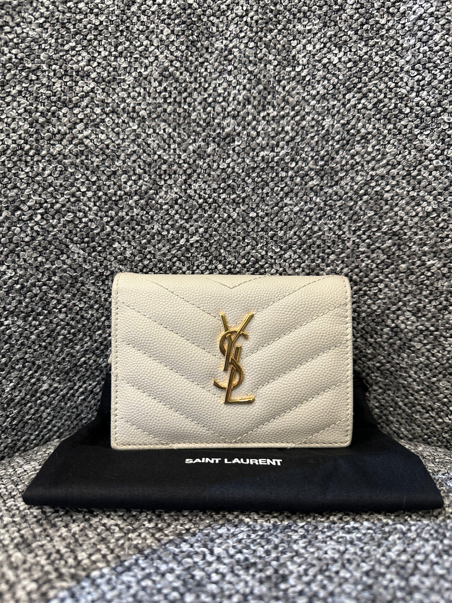 Yves Saint Laurent Cassandre Matelassé Small Envelope Wallet in Grain De Poudre Leather