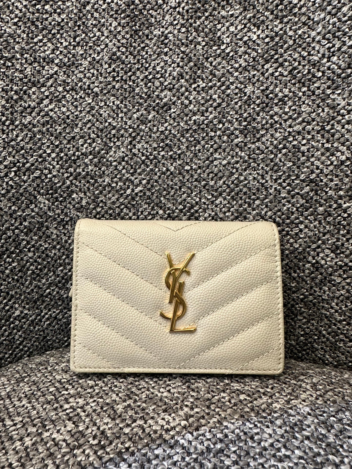Yves Saint Laurent Cassandre Matelassé Small Envelope Wallet in Grain De Poudre Leather