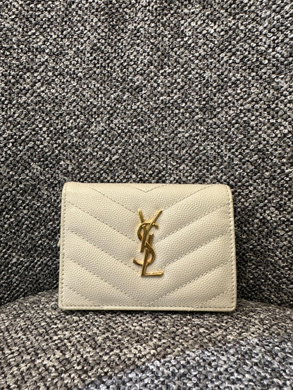 Yves Saint Laurent Cassandre Matelassé Small Envelope Wallet in Grain De Poudre Leather