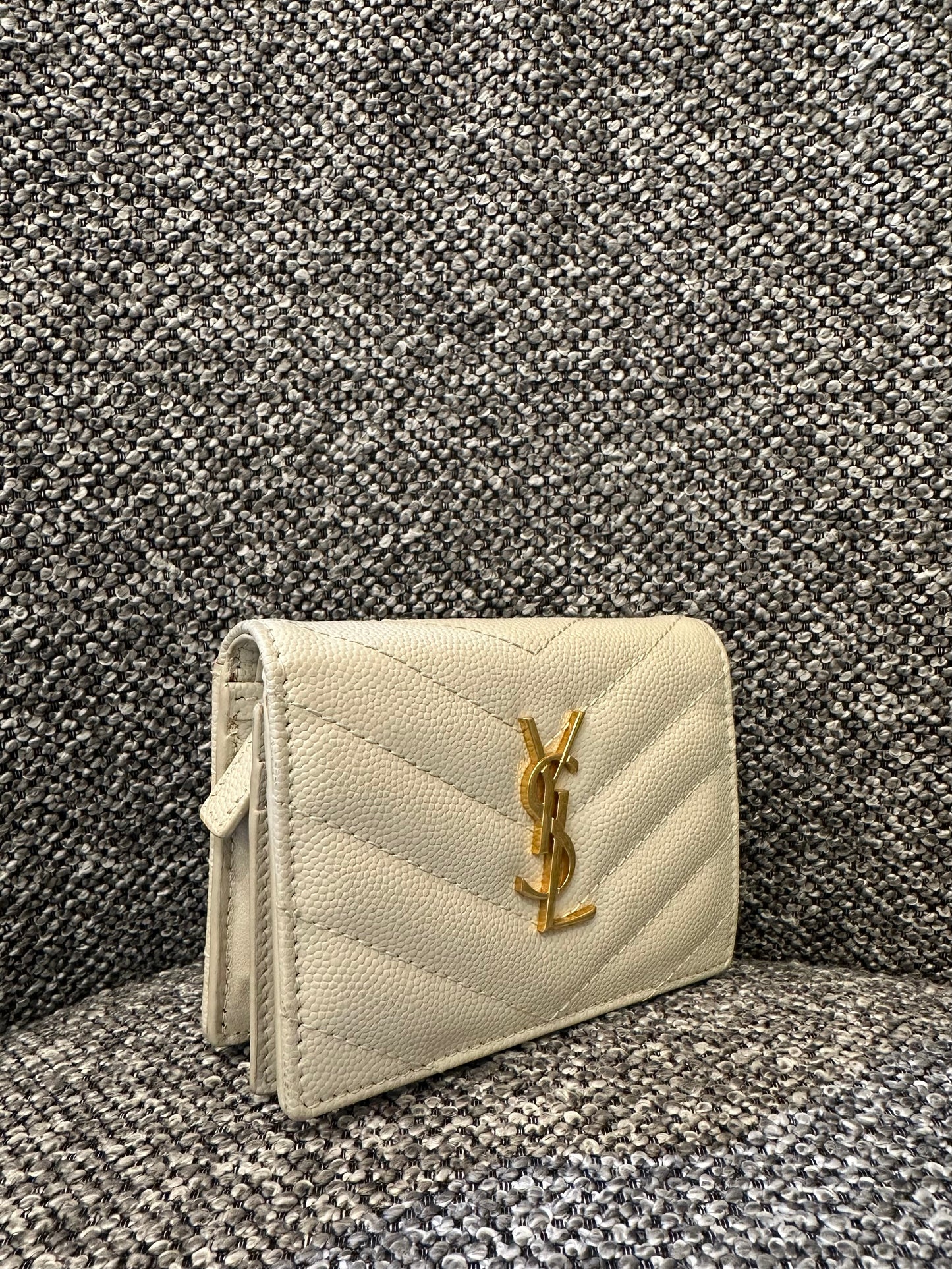 Yves Saint Laurent Cassandre Matelassé Small Envelope Wallet in Grain De Poudre Leather