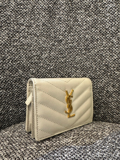 Yves Saint Laurent Cassandre Matelassé Small Envelope Wallet in Grain De Poudre Leather