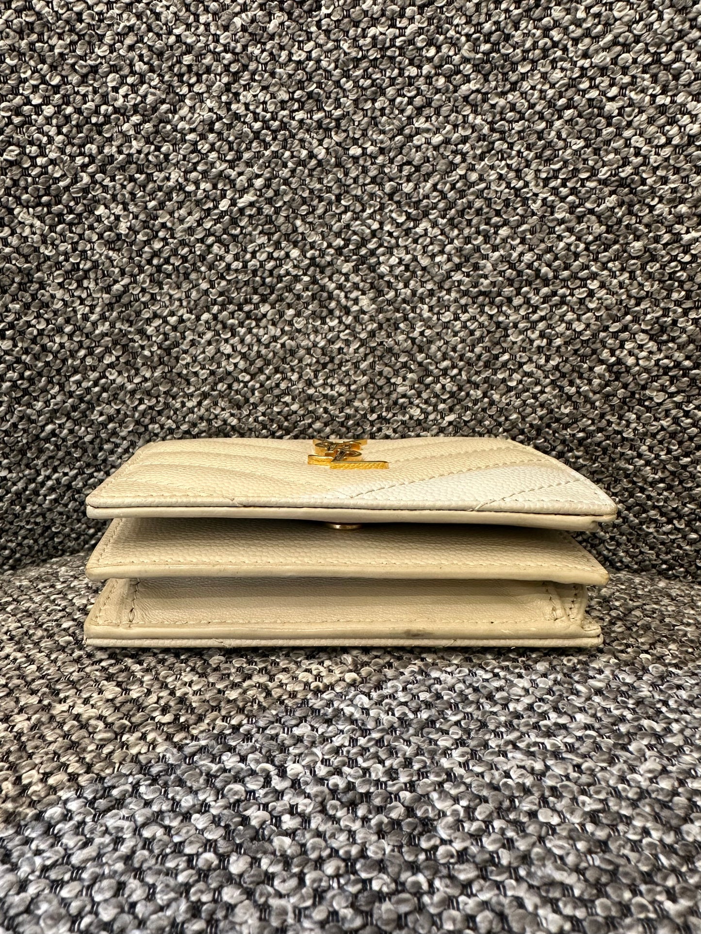 Yves Saint Laurent Cassandre Matelassé Small Envelope Wallet in Grain De Poudre Leather