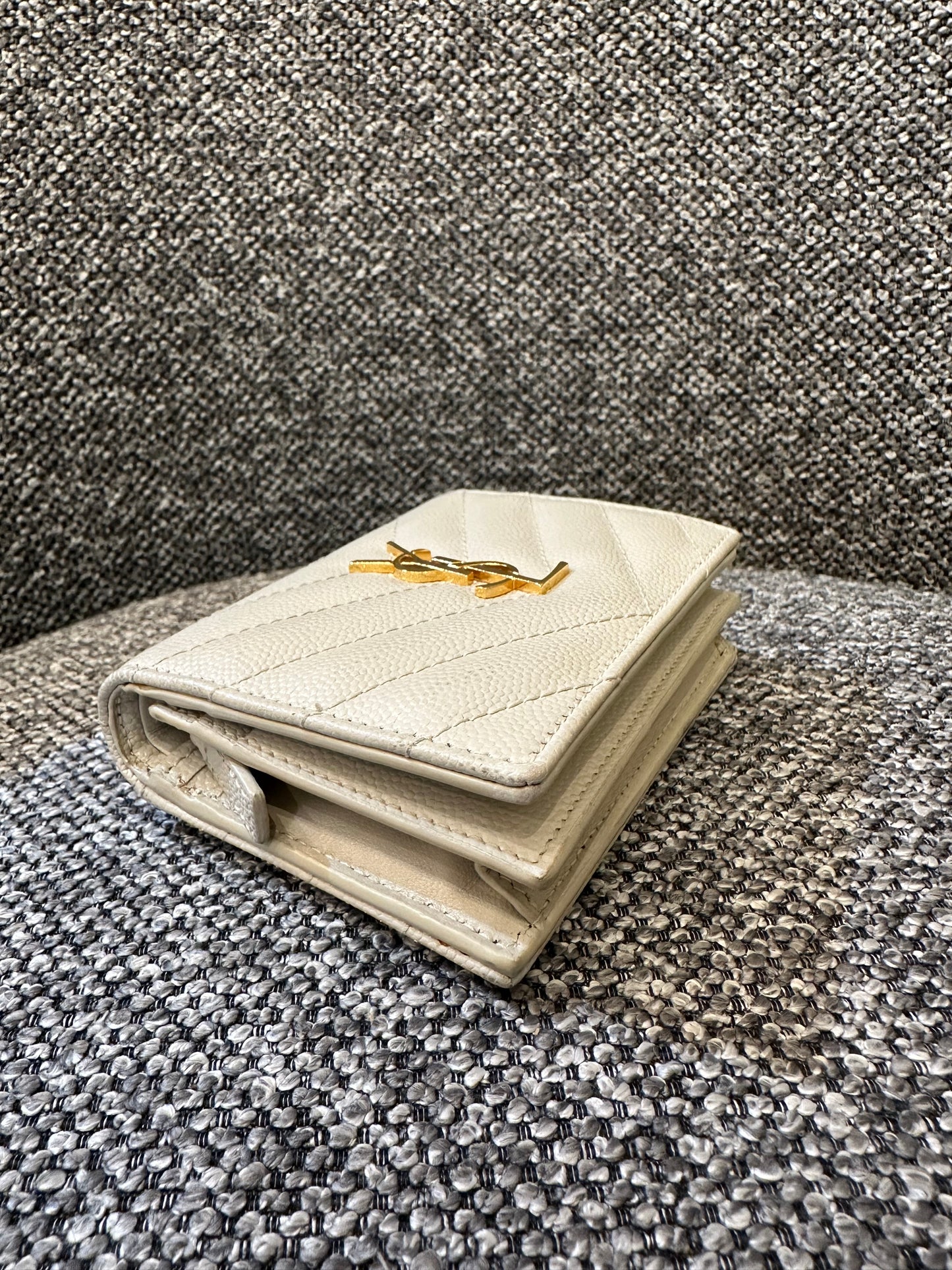 Yves Saint Laurent Cassandre Matelassé Small Envelope Wallet in Grain De Poudre Leather