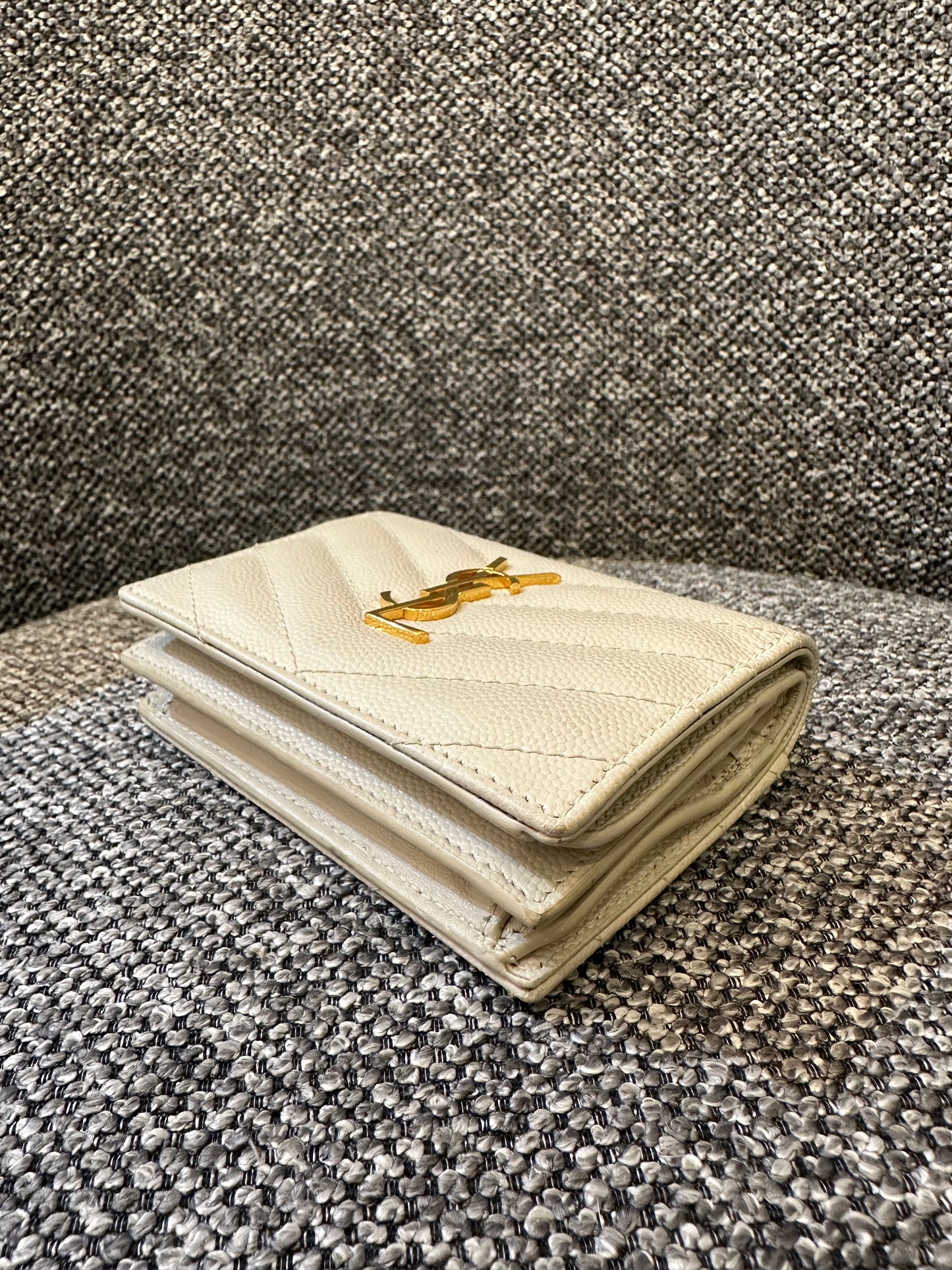 Yves Saint Laurent Cassandre Matelassé Small Envelope Wallet in Grain De Poudre Leather