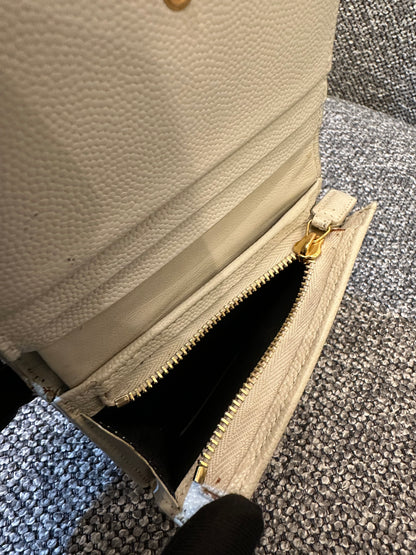 Yves Saint Laurent Cassandre Matelassé Small Envelope Wallet in Grain De Poudre Leather