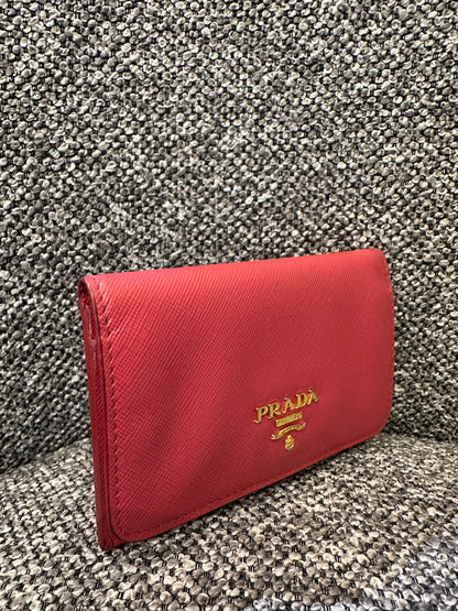 Prada Compact Wallet in Pink Saffiano Leather