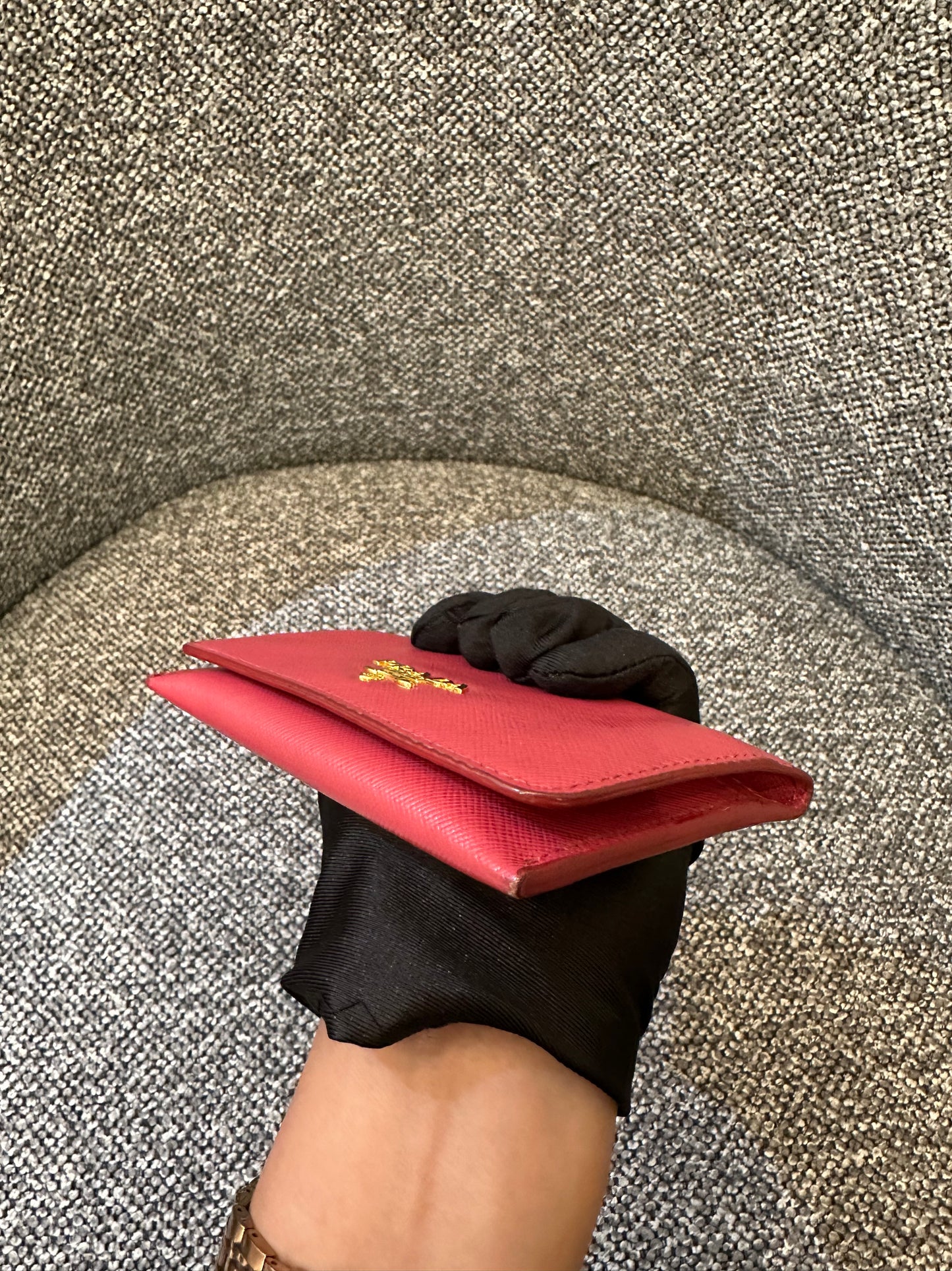Prada Compact Wallet in Pink Saffiano Leather