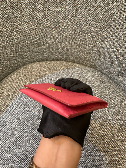 Prada Compact Wallet in Pink Saffiano Leather