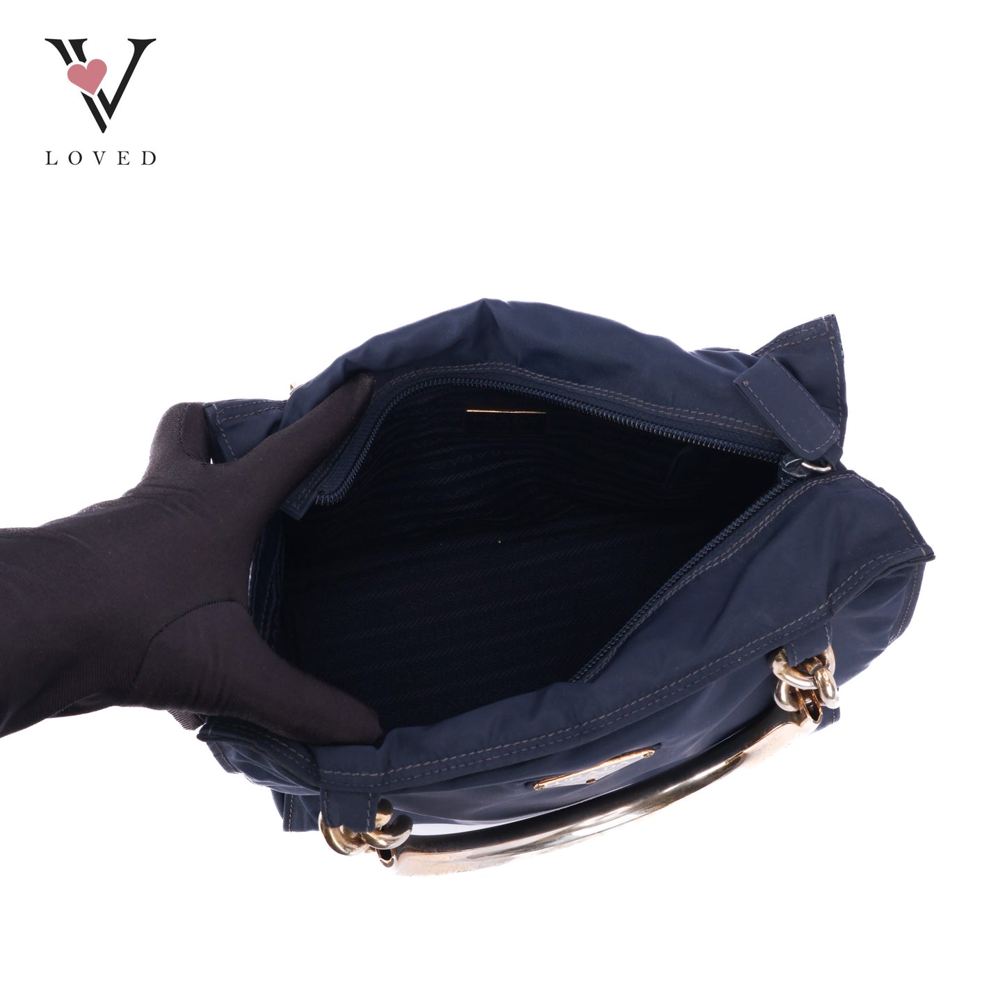Blue Nylon In Metal Handbag
