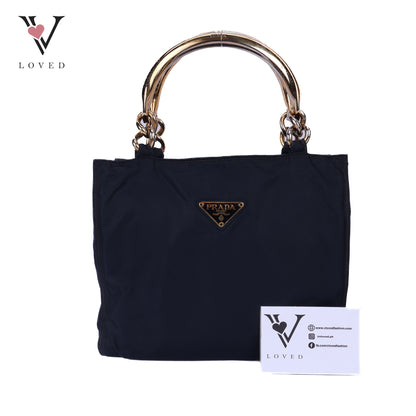 Blue Nylon In Metal Handbag