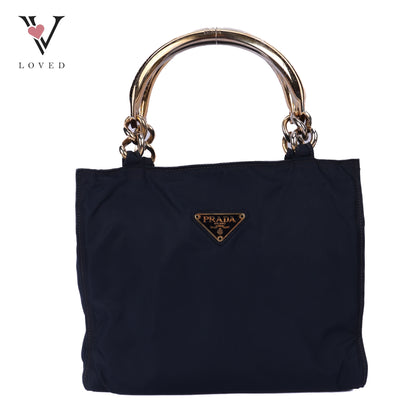 Blue Nylon In Metal Handbag