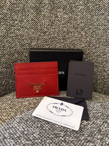 Prada Card Holder In Red Saffiano Leather