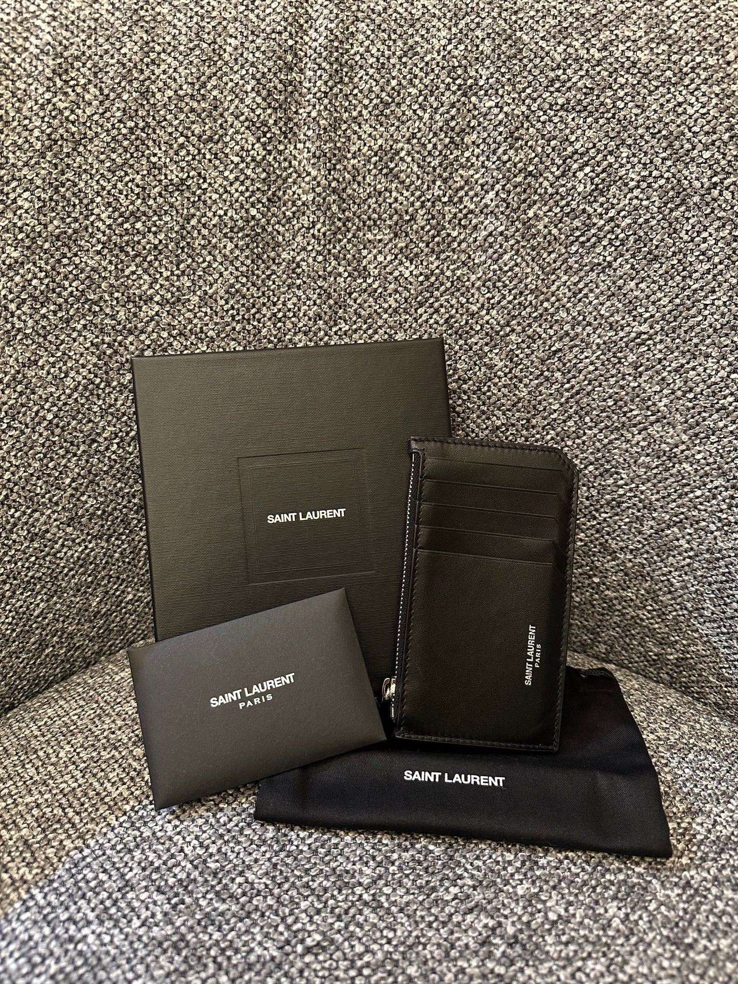 Yves Saint Laurent Fragments Zipped Card Holder in Black
