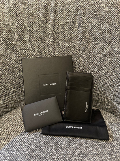 Yves Saint Laurent Fragments Zipped Card Holder in Black