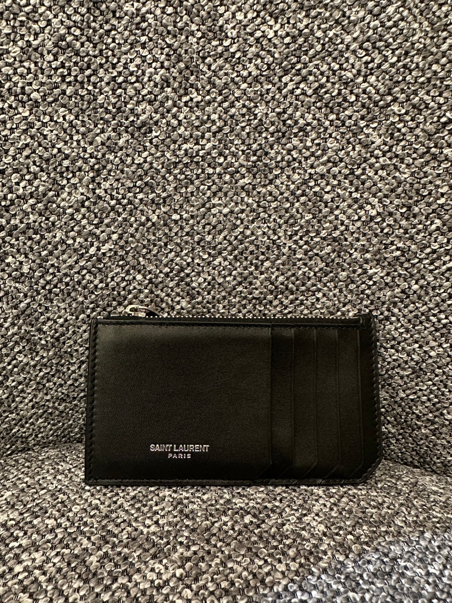 Yves Saint Laurent Fragments Zipped Card Holder in Black