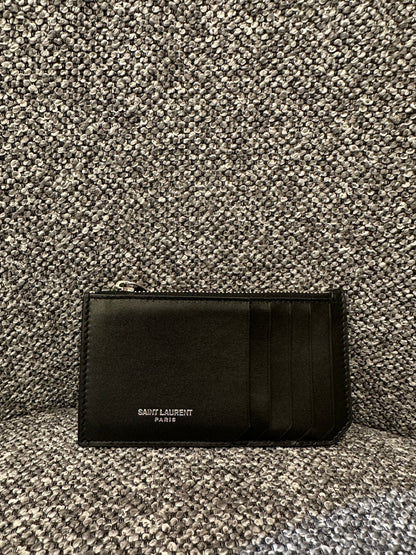 Yves Saint Laurent Fragments Zipped Card Holder in Black