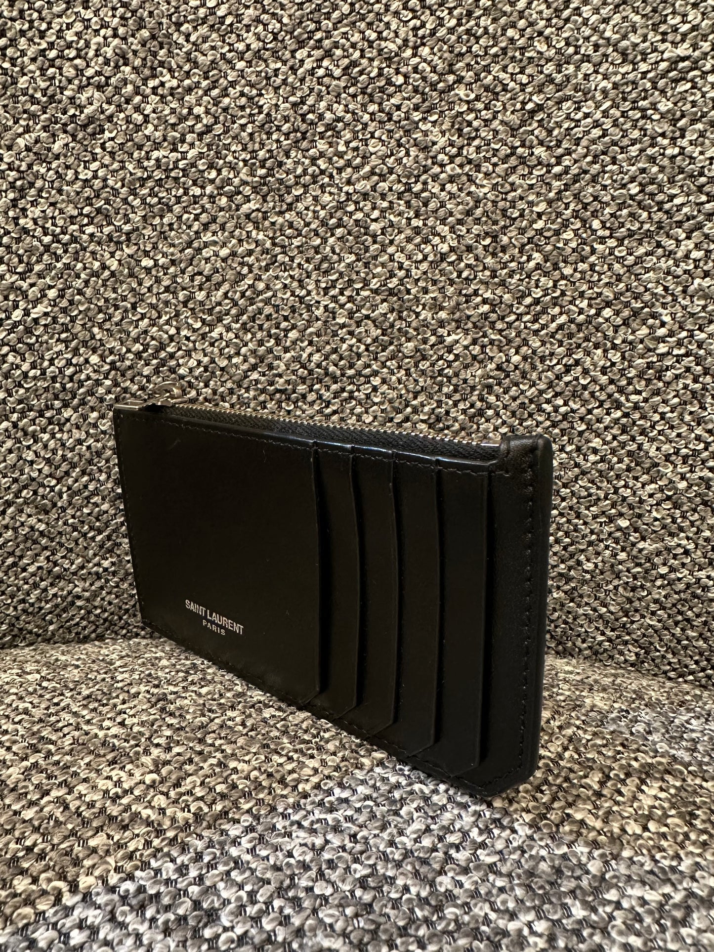 Yves Saint Laurent Fragments Zipped Card Holder in Black