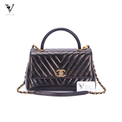 Coco Top Handle In Chevron Quilted Aged Calfskin