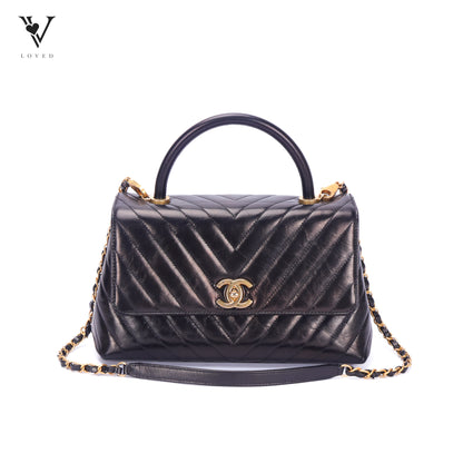 Coco Top Handle In Chevron Quilted Aged Calfskin