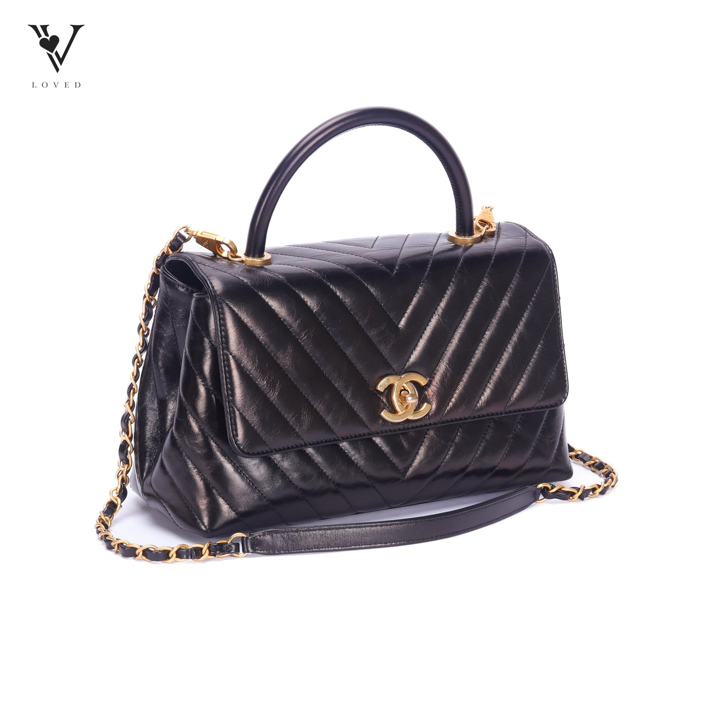 Coco Top Handle In Chevron Quilted Aged Calfskin