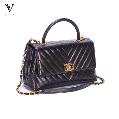 Coco Top Handle In Chevron Quilted Aged Calfskin