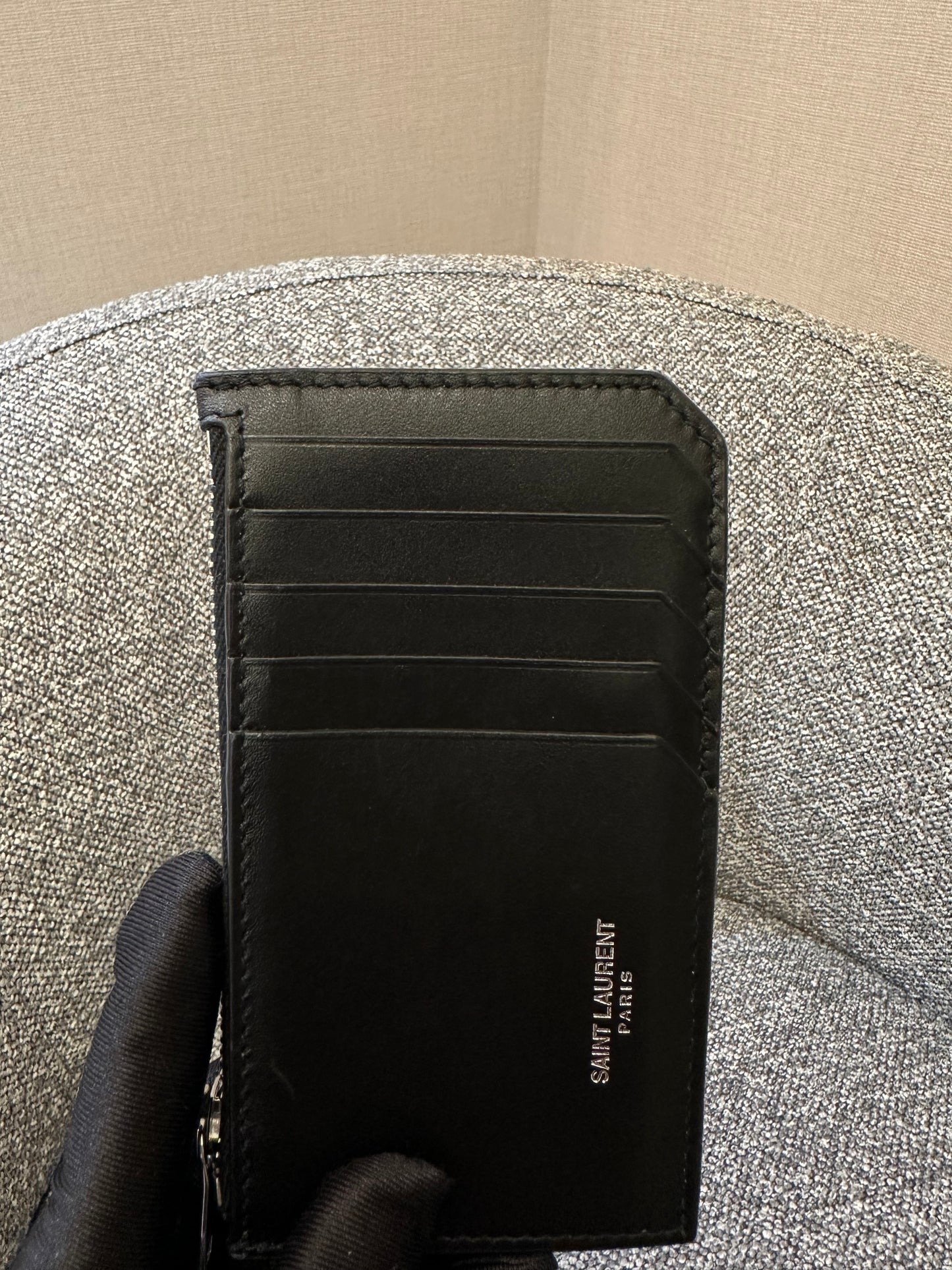 Yves Saint Laurent Fragments Zipped Card Holder in Black