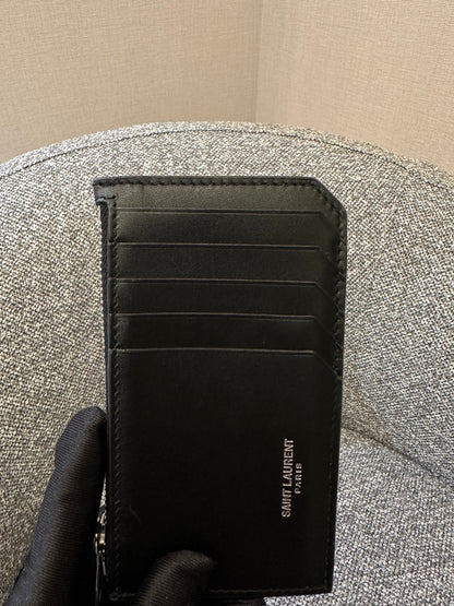 Yves Saint Laurent Fragments Zipped Card Holder in Black