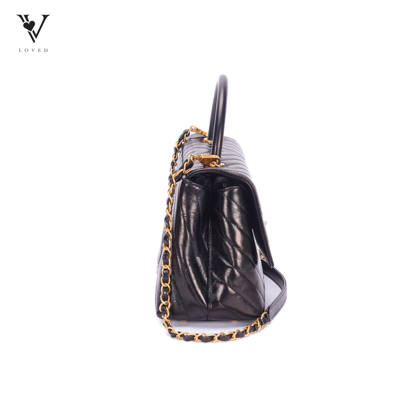 Coco Top Handle In Chevron Quilted Aged Calfskin