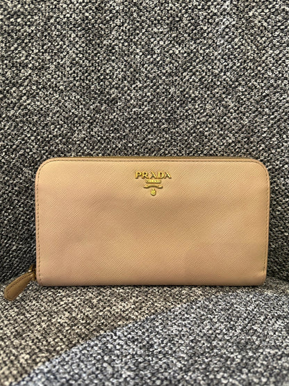 Prada Zippy Long Wallet in Beige Saffiano Leather